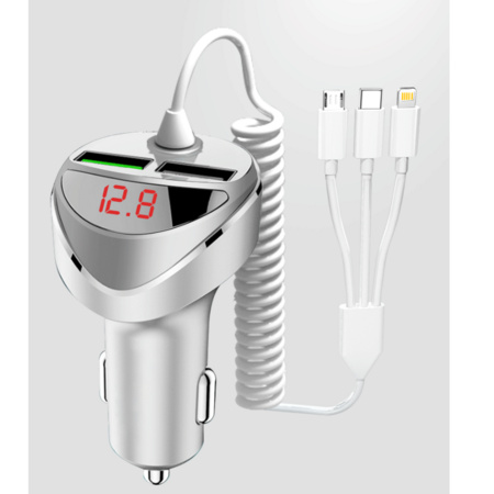 京东PLUS会员：VENIDER 车载充电器 一拖三数显 35W
