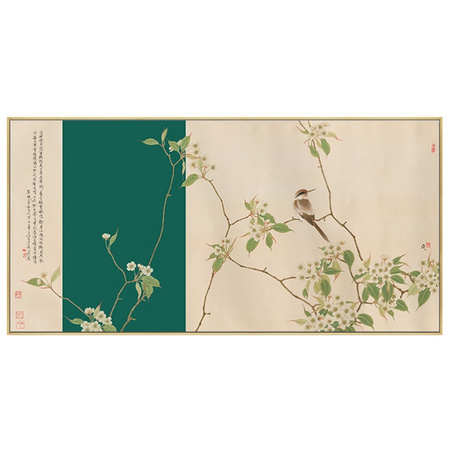 新中式客厅沙发背景装饰画现代餐厅花鸟国画骆兆虎喜鸟迎春