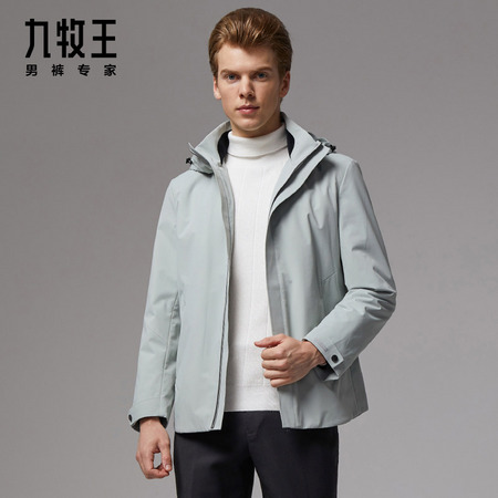 双11预售：九牧王 TKV1040323 男士中长款连帽防风外套
