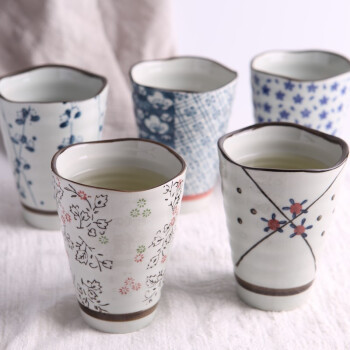 竹木本记 陶瓷波纹茶杯 300ml*5只装