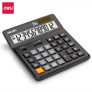 deli 得力 DL-1675 双电源桌面计算器 12位数宽屏财务计算器 黑色1675 *5件
