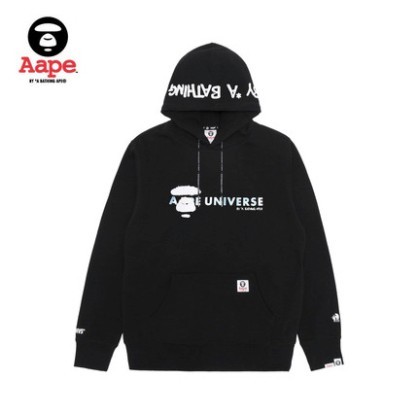 双11预售：Aape 3559XXB 男装幻彩字母印花涂鸦猿颜连帽加绒卫衣