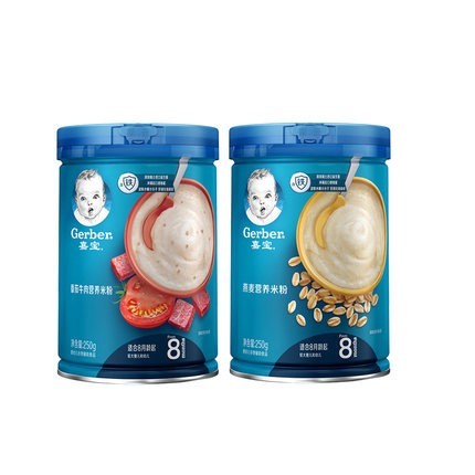 Gerber 嘉宝 婴幼儿养辅食米粉3段米粉番茄牛肉 燕麦 2罐装
