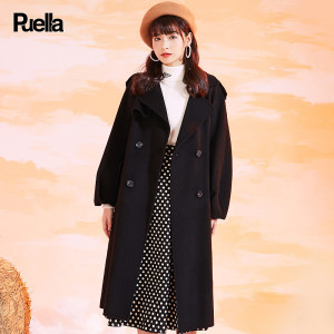 拉夏贝尔 puella 中长款风衣式双面羊毛呢大衣