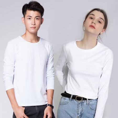 巴巴变 男女同款弹力棉长袖T恤 白色
