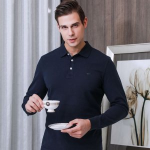 七匹狼 男士100%新疆长绒棉 长袖Polo衫