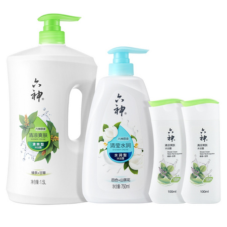 六神 绿茶清爽沐浴露套装（清爽型1.5L+100g*2+水润型750g）