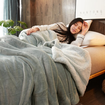 LANXU 兰序 羊羔绒双面毛毯 抹茶绿 150*200-2.5斤