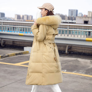 婉觅 女士加厚中长款 大毛领收腰修身羽绒服