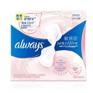 whisper 护舒宝 敏感肌系列 粉色液体卫生巾 240mm*16片 *3件