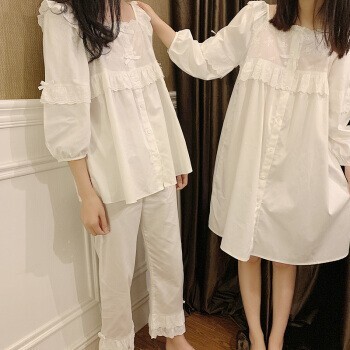 PEANOJEAN 6766 纯棉甜美白色公主风睡裙