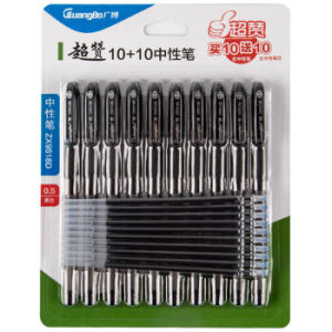 京东PLUS会员： GuangBo 广博 ZX9518D 黑色中性笔 0.5mm (10笔+10笔芯） *14件