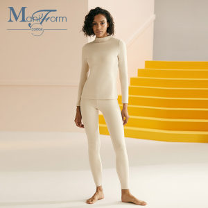 高端内衣品牌 曼妮芬 女士全棉小高领 磨毛保暖内衣套装