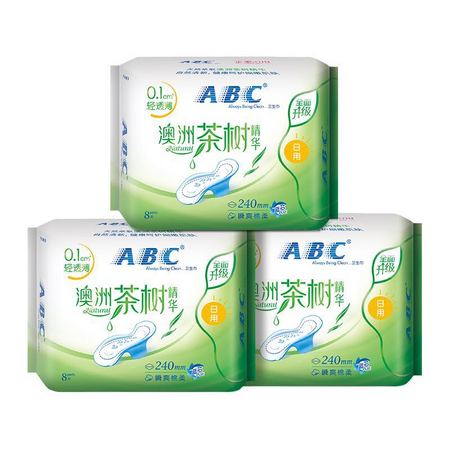 聚划算百亿补贴： ABC 茶树精华棉柔日用卫生巾 240mm 8片*3包装