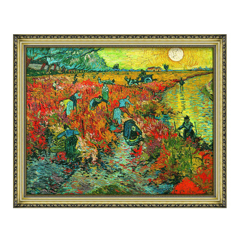 梵高《红色的葡萄园》沙发背景墙装饰画挂画 宫廷金 56x70cm
