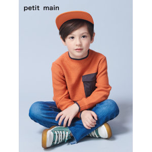 日本超高人气童装品牌 petit main 儿童时尚撞色针织毛衣