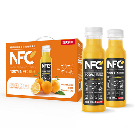 农夫山泉 NFC果汁饮料 100%NFC橙汁300ml*10瓶 礼盒