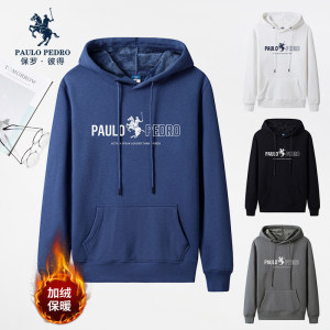 保罗彼得 男士加绒加厚 连帽印花卫衣