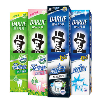 超值双12：DARLIE 黑人 超白竹炭茶倍健牙膏家庭套装 190g*4（送3款礼） *2件