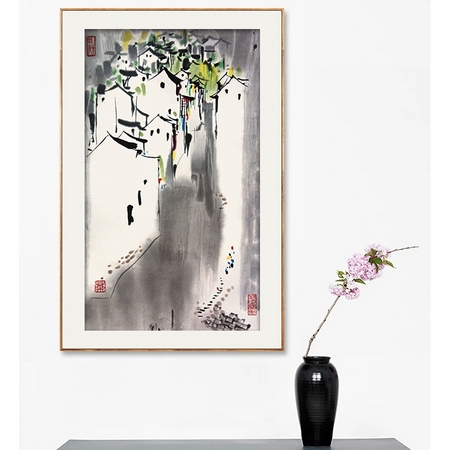 荣宝斋木版水印 国画 吴冠中 江南小景 64*38cm画片