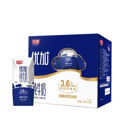 88VIP、移动专享：Bright 光明 优加纯牛奶 200ml*12盒 *4件