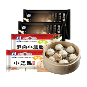 五丰冷食 杭州灌汤小笼包 猪肉+笋肉 8袋共96只 89元包邮