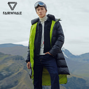 反季清仓 马克华菲 男士亮面连帽过膝羽绒服