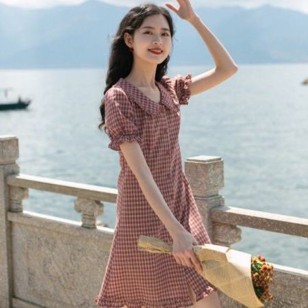 LRUD SJY20139 女士红色泡泡袖连衣裙