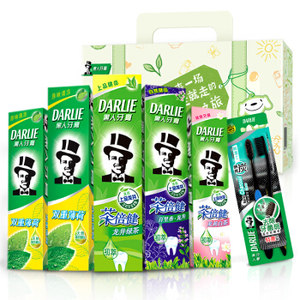 DARLIE 黑人 舒心之旅 牙膏家庭装 共770g（绿茶140g+百里香140g+白茶140g+薄荷175g*2+炭丝牙刷*2）