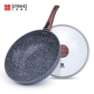 湖南卫视《中餐厅》推荐 三禾 麦饭石不粘炒锅 30cm 燃电通用