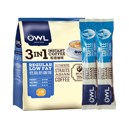 88VIP：OWL 猫头鹰 3合1速溶咖啡粉每份86大卡 100条 2kg超值装