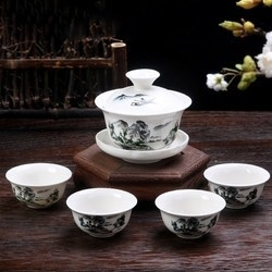 杰艺 功夫盖碗茶杯套装 1碗+6杯