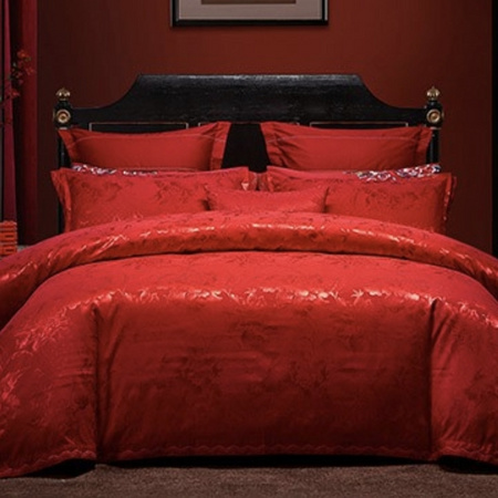 LOVO 乐我家纺 花囍 大红提花婚庆四件套 1.8m床