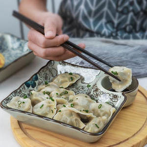 日式饺子盘 景宇 带醋碟日式陶瓷饺子盘