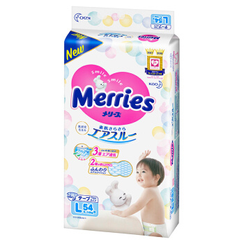 京东PLUS会员：花王 Merries 妙而舒 婴儿纸尿裤 L54片 *3件