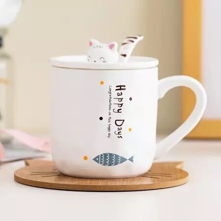 京东PLUS会员：佳佰 激萌喵星人马克杯 带盖带勺 *2件