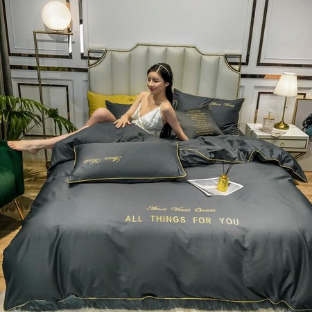 兰序 60支新疆长绒棉四件套 赫啦-爵士灰 1.5-1.8m床