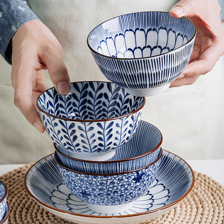 芯光秀 釉下彩陶瓷米饭碗 4.5英寸 4只