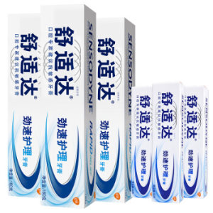 京东PLUS会员： SENSODYNE 舒适达 劲速护理 抗敏感牙膏套装（ 180g×3+赠 便携装20g×2） *2件