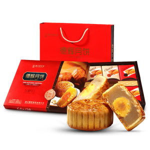 中秋送礼 德辉 广式莲蓉咸蛋黄月饼礼盒 6味8饼500g 69.9元包邮