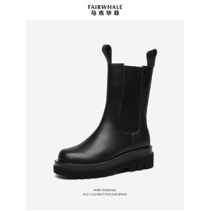 马克华菲 女士英伦风 真皮高帮马丁靴 有加绒款