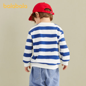 巴拉巴拉 2020新款儿童韩版印花圆领条纹衫 打底衫