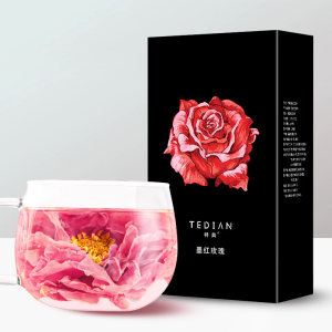 欧盟有机认证 特典 食用云南大朵花冠墨红干玫瑰花茶 12袋*2盒