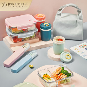 共禾京品 带盖玻璃便当饭盒6件套