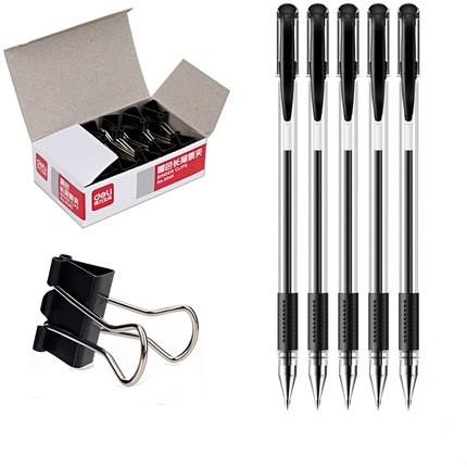 deli 得力 19mm黑色长尾夹 12只 送5支中性笔