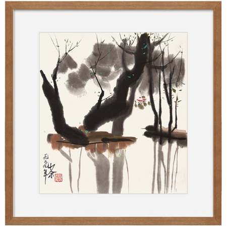 荣宝斋 装饰画 吴冠中 木版水印《柳塘情趣》画心37.5*33cm 宣纸