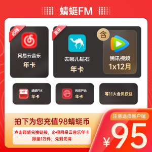 蜻蜓FM会员年卡 买1得11大会员 95元