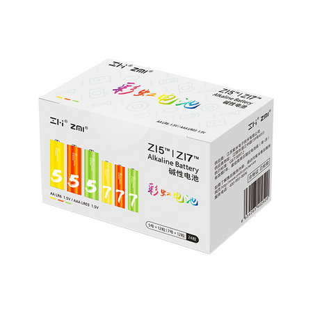 聚划算百亿补贴：ZMI 紫米 彩虹碱性电池 5号12粒+7号12粒