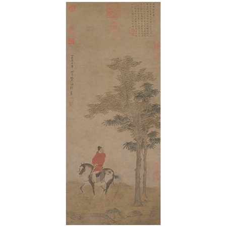 故宫 赵雍《挟弹游骑图》106cm*45cm 装饰画 纸本