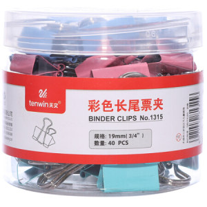 Tenwin 天文 1315 长尾夹 小号 19mm 40只/筒